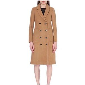 Maje Galerie Camel Virgin Wool/Cashmere Double Breasted Coat